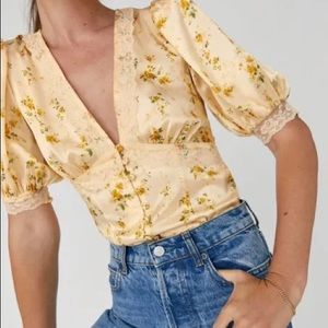 Reformation Millie Silk Blouse in Quince Floral, Size 6